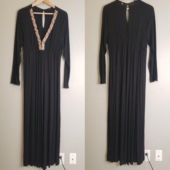 T-Bags Los Angeles Maxi Dress Black Long Sleeve Plunging Vneck Plus Size 1X - Picture 2 of 10